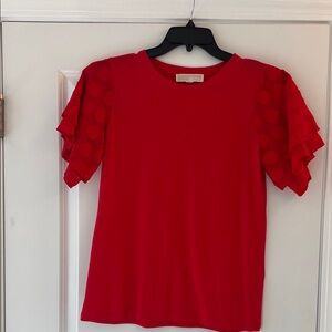 Michael Kors Red Short Sleeve Top with Ruffle Detail